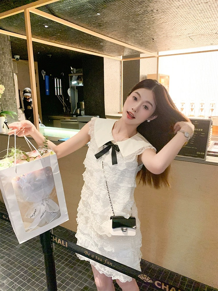 Zeng Xiaoxian playful little daughter doll collar small fragrant dress female new small sweet sleeveless cake dress