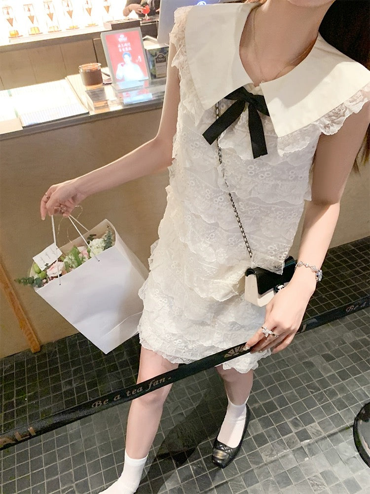 Zeng Xiaoxian playful little daughter doll collar small fragrant dress female new small sweet sleeveless cake dress