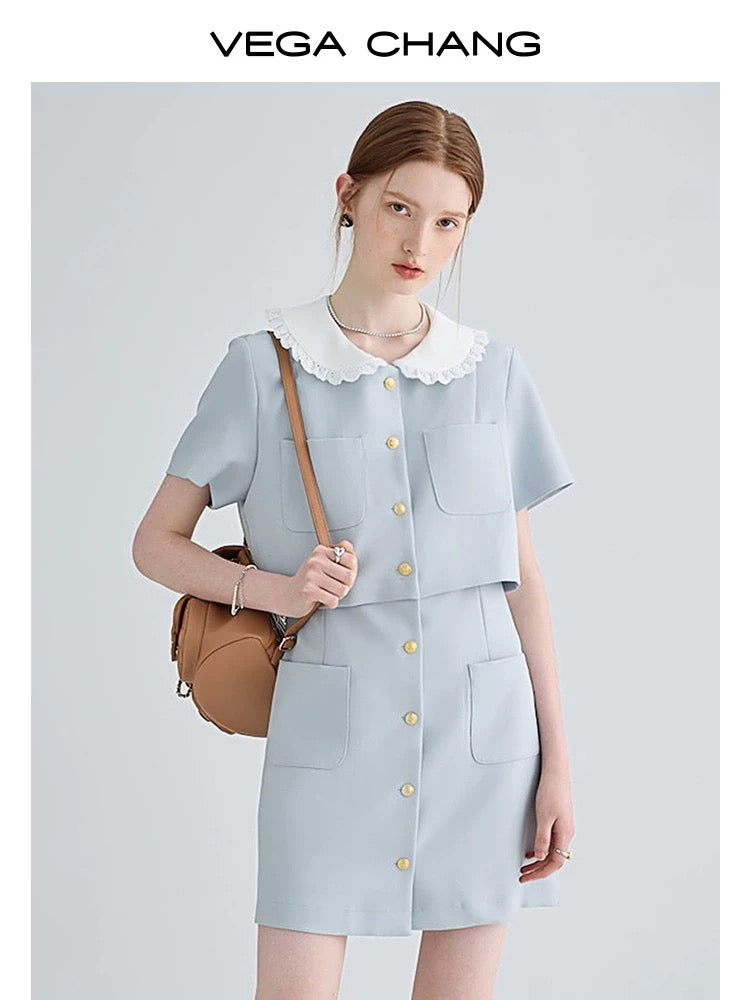 VEGA CHANG fake two-piece dress for women 2024 summer new high-end small French slim skirt