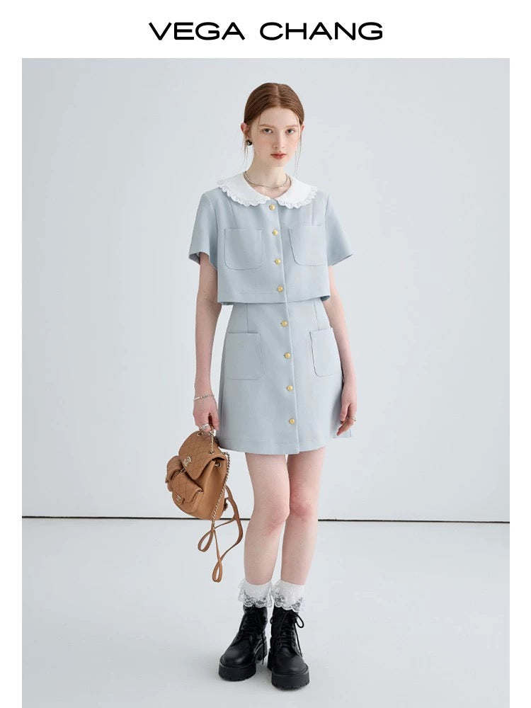 VEGA CHANG fake two-piece dress for women 2024 summer new high-end small French slim skirt