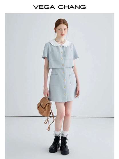 VEGA CHANG fake two-piece dress for women 2024 summer new high-end small French slim skirt