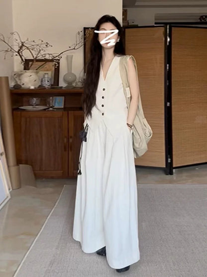 Cold salt style two-piece suit, unique and chic vest, wide-leg pants, a complete set of fashionable temperament for summer