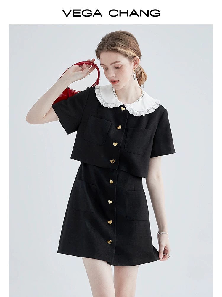 VEGA CHANG fake two-piece dress for women 2024 summer new high-end small French slim skirt