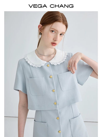 VEGA CHANG fake two-piece dress for women 2024 summer new high-end small French slim skirt