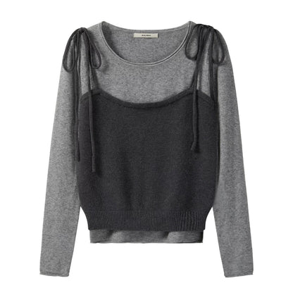 Korean style layered sweet and youthful camisole and knitwear base layer for women, early autumn slim-fitting two-piece top set