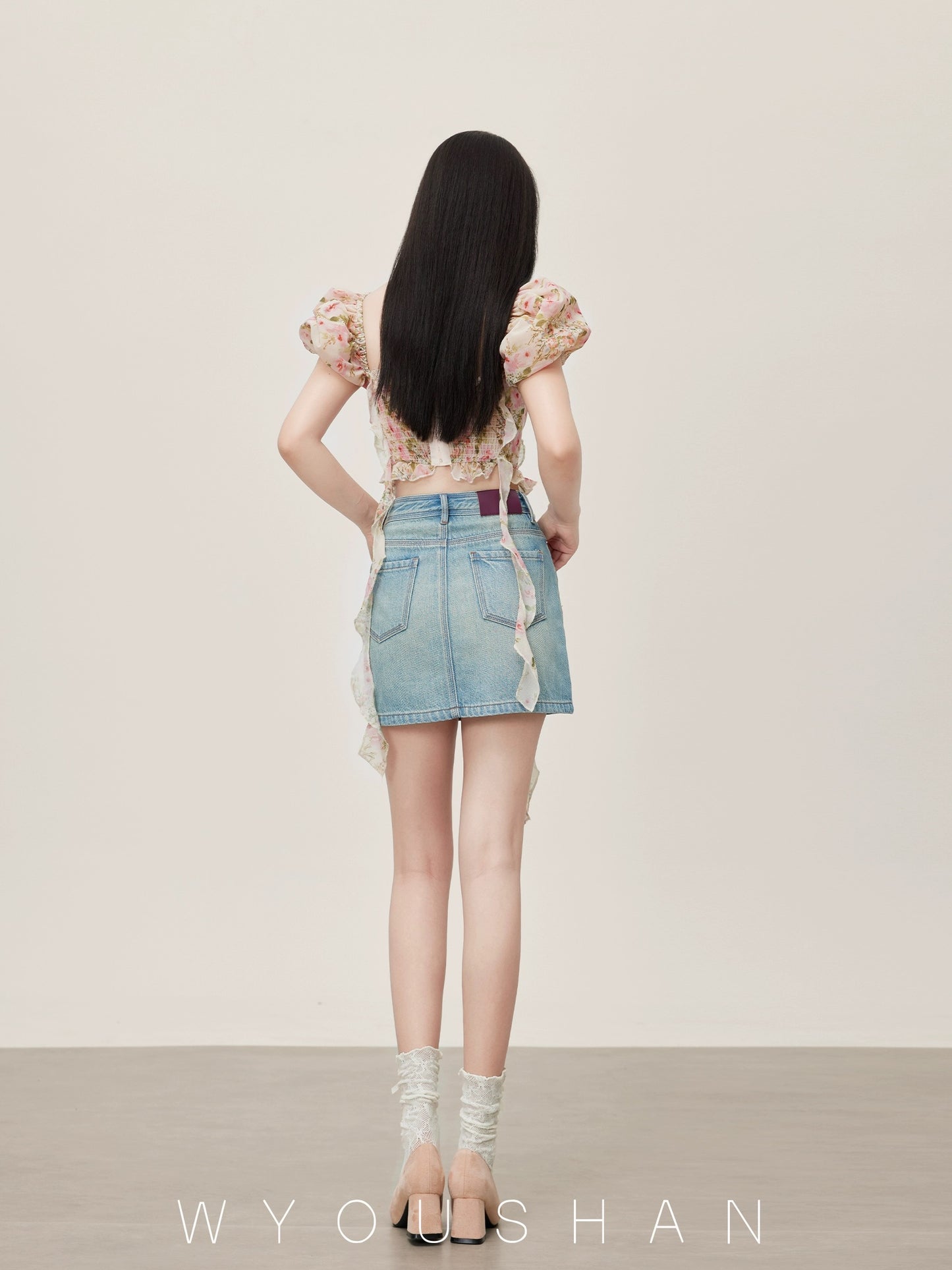 839 Wang Youshan blue denim short skirt high waist 2024 summer new small women's hip-covering and slimming skirt