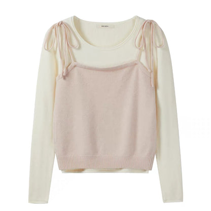 Korean style layered sweet and youthful camisole and knitwear base layer for women, early autumn slim-fitting two-piece top set