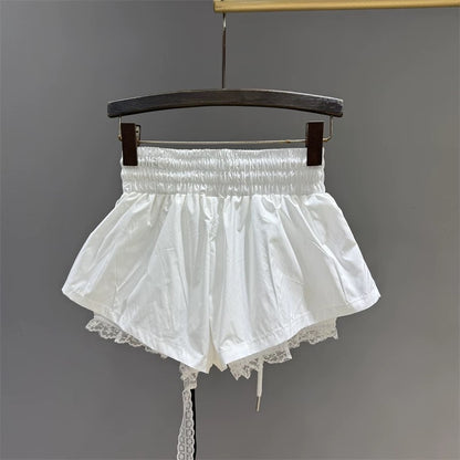 Lace stitching lace age-reducing wide-leg shorts for women in summer thin white loose a-line casual hot girl hot pants trend