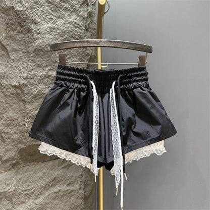 Lace stitching lace age-reducing wide-leg shorts for women in summer thin white loose a-line casual hot girl hot pants trend