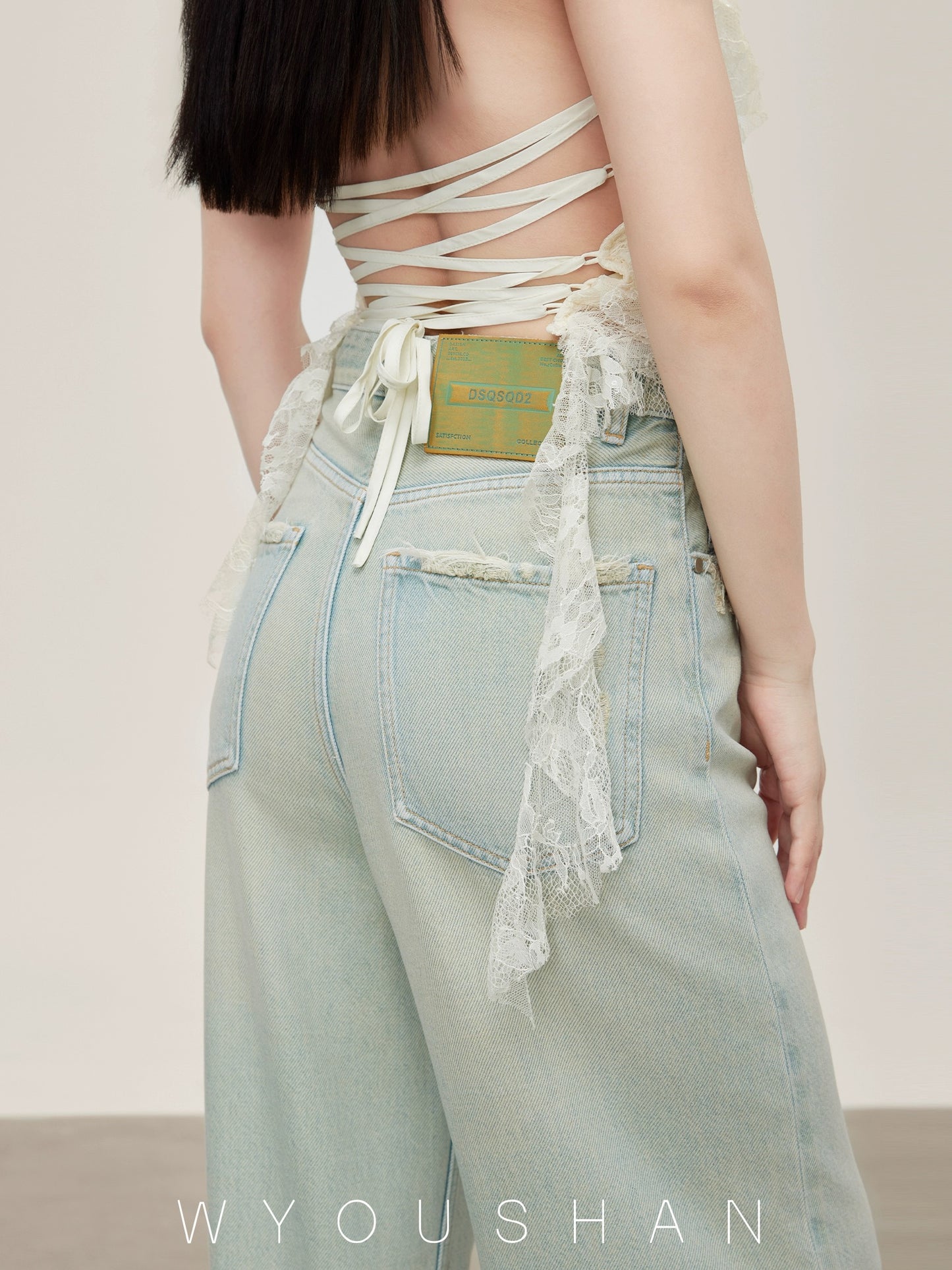 5302 Wang Youshan wide leg jeans women's high waist new style 2024 summer thin straight trousers loose pants