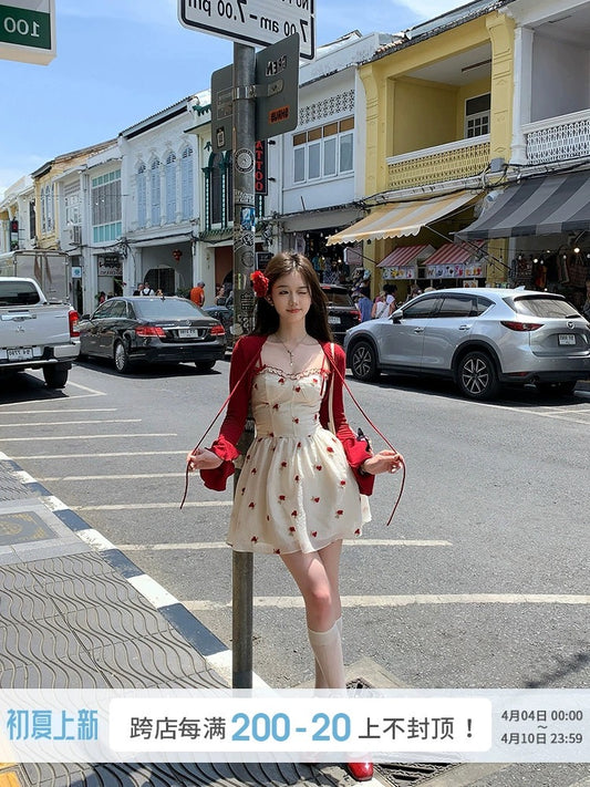 Acaine waist suspender dress women's summer slim a-line skirt French niche temperament petite skirt