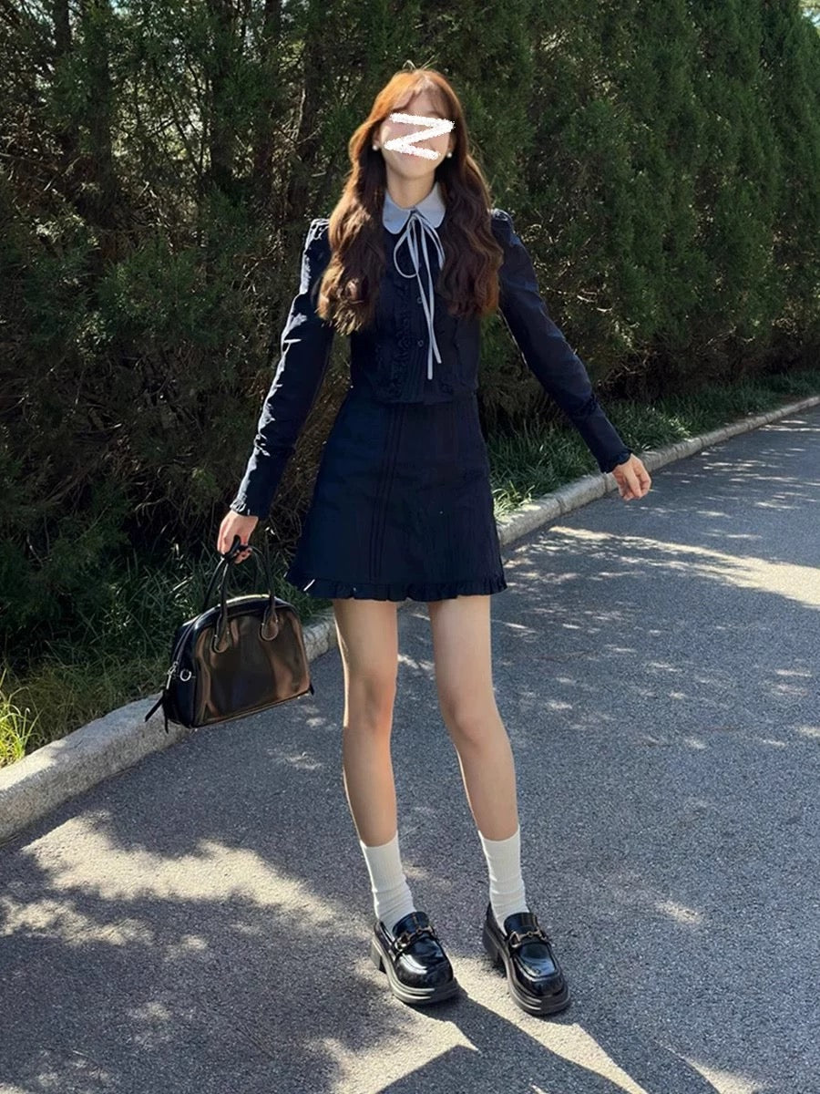 2024 Early Autumn New Suit College Small Fragrance Style Skirt Tea Style Korean Drama Wear Autumn Outfits Matching a Complete Set of Fashion