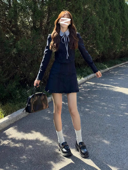 2024 Early Autumn New Suit College Small Fragrance Style Skirt Tea Style Korean Drama Wear Autumn Outfits Matching a Complete Set of Fashion