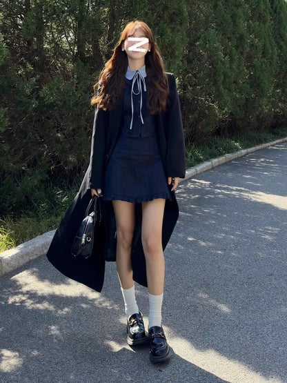 2024 Early Autumn New Suit College Small Fragrance Style Skirt Tea Style Korean Drama Wear Autumn Outfits Matching a Complete Set of Fashion