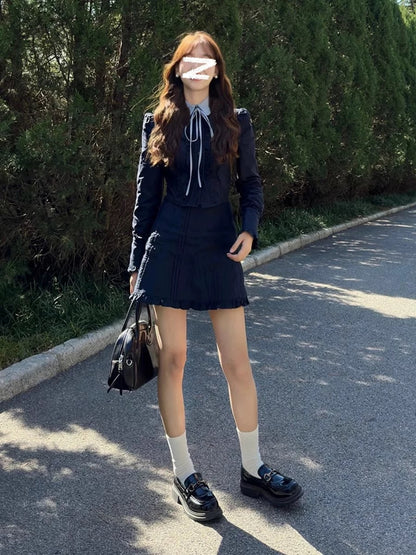 2024 Early Autumn New Suit College Small Fragrance Style Skirt Tea Style Korean Drama Wear Autumn Outfits Matching a Complete Set of Fashion