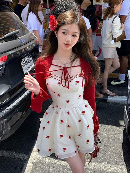 Acaine waist suspender dress women's summer slim a-line skirt French niche temperament petite skirt