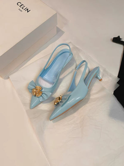 Jianghou Women's Shoes – French-style elegant blue mid-heel pointed-toe slingback mules (2026 new arrival)
