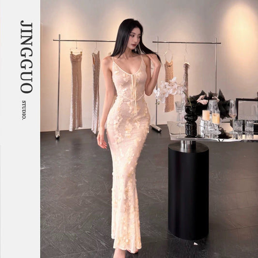 【JINGGUO Luxury】Niche Design French Sequined Slip Dress, High-End Evening Gown 7494