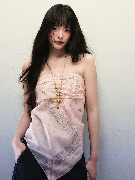 1P STUDIO original design soft pink cashew flower imitation Tencel print square scarf for women summer