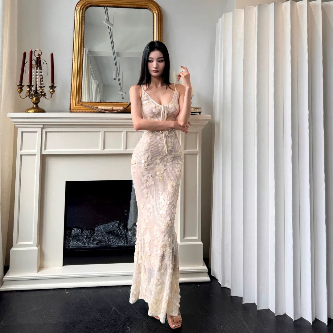 【JINGGUO Luxury】Niche Design French Sequined Slip Dress, High-End Evening Gown 7494