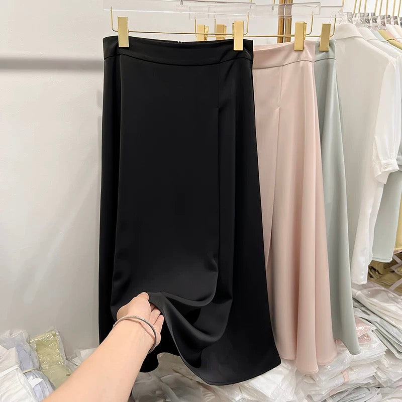 2023 new Korean temperament slim solid color high waist long chiffon skirt female summer thin a-line skirt