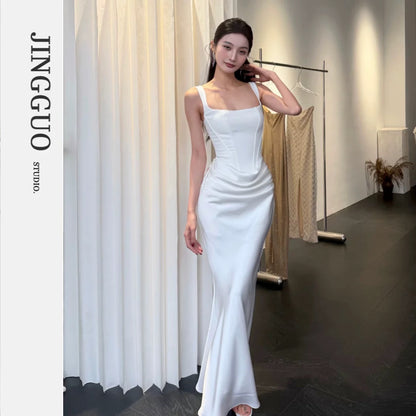 【JINGGUO Luxury】Niche Design French-Style Herringbone Waist-Cinching Slimming Mermaid Dress 7605