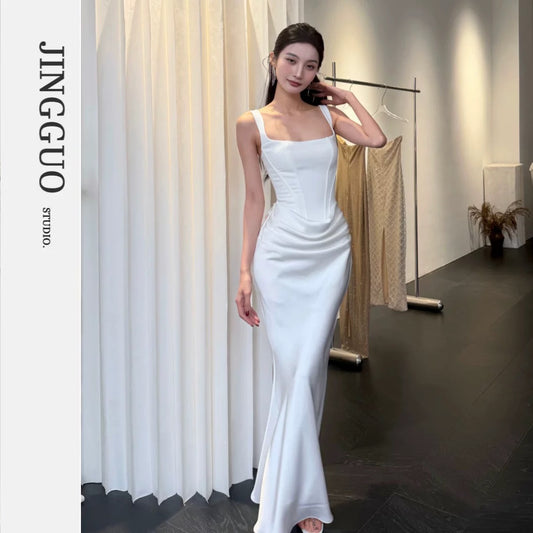 【JINGGUO Luxury】Niche Design French-Style Herringbone Waist-Cinching Slimming Mermaid Dress 7605