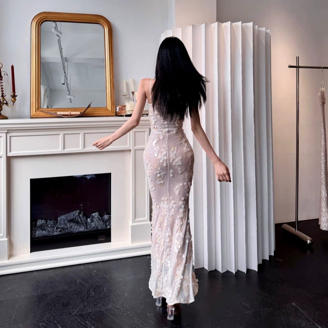 【JINGGUO Luxury】Niche Design French Sequined Slip Dress, High-End Evening Gown 7494