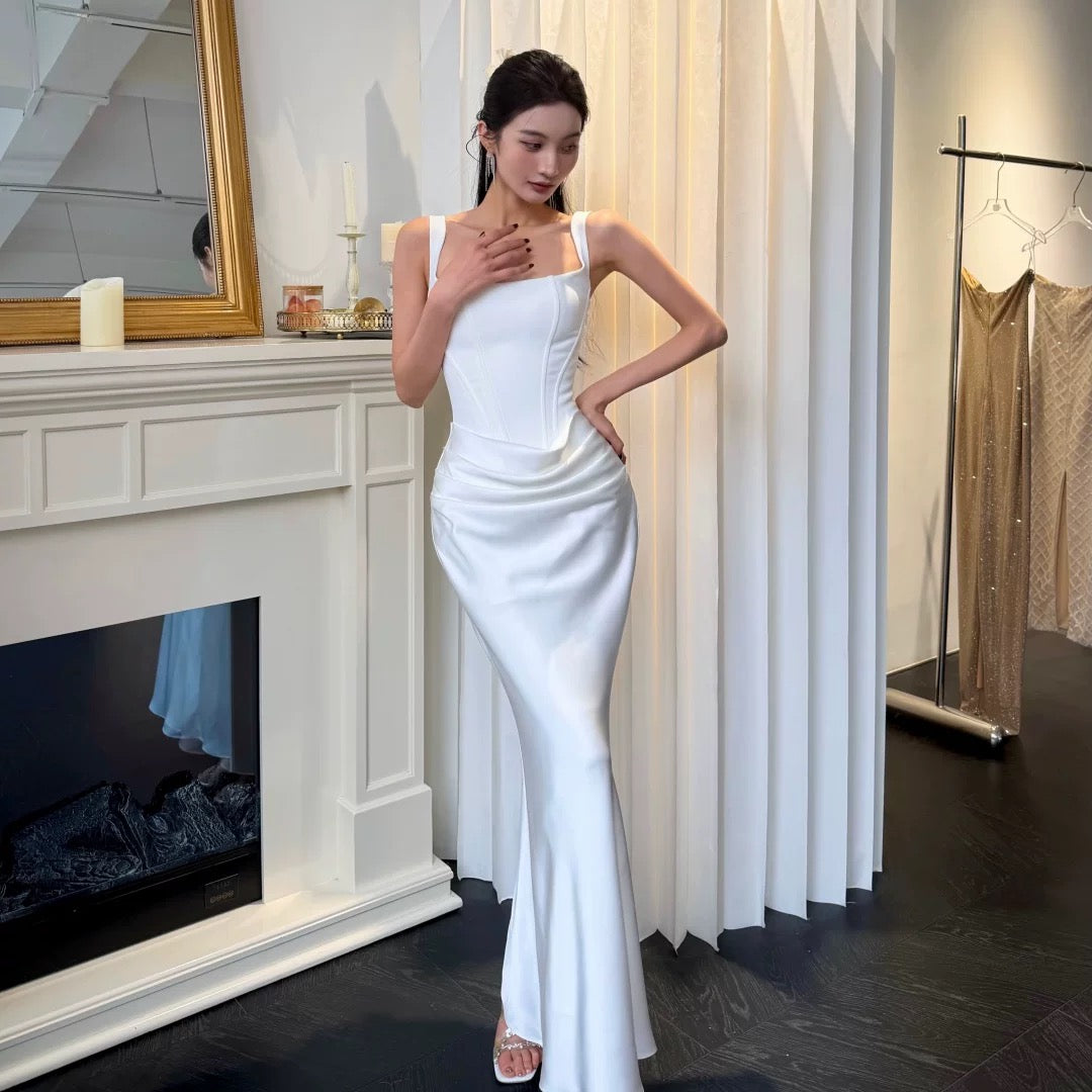 【JINGGUO Luxury】Niche Design French-Style Herringbone Waist-Cinching Slimming Mermaid Dress 7605