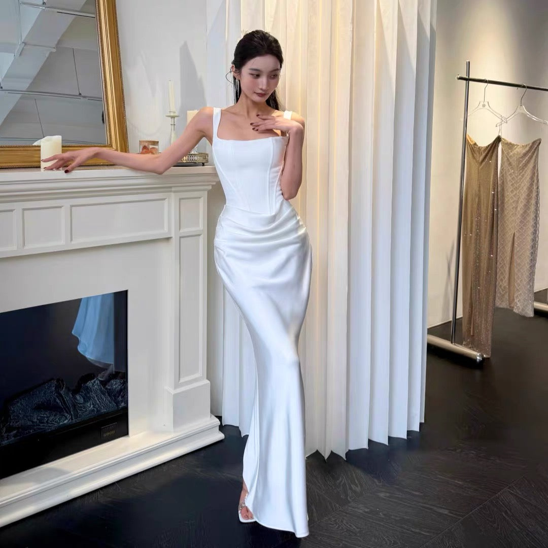【JINGGUO Luxury】Niche Design French-Style Herringbone Waist-Cinching Slimming Mermaid Dress 7605