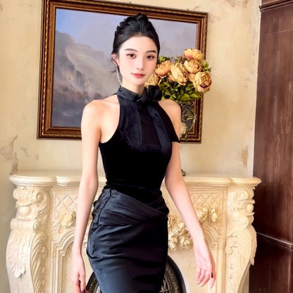 【JINGGUO Luxury】Niche Design Slim Fit Velvet Skirt and Top Set 7601