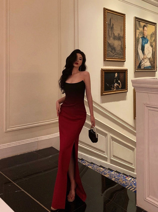 Godfrey's over-the-top gradient tube top dress for women 2024 new niche design temperament slit dress long skirt