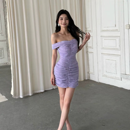 【JINGGUO Luxury】Niche Design Elegant Off-Shoulder Mesh Dress with Sexy Bodycon Skirt 7094