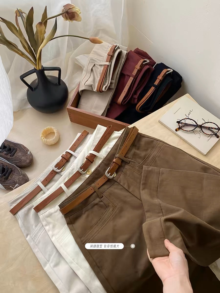 Word-of-mouth trousers ~ High-end lyocell washed cotton straight wide-leg pants for women autumn high-waisted nine-point casual pants for small people