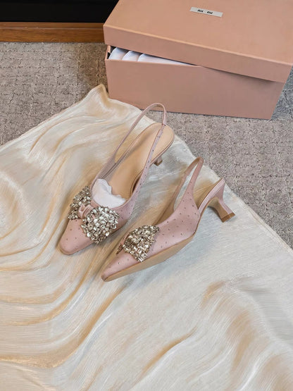 Jianghou 2026 New French-Style Elegant Shoes: Pink Polka-Dot High Heels with Rhinestone Bows – Perfect for Young Women to Pair with Skirts
