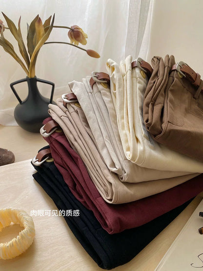Word-of-mouth trousers ~ High-end lyocell washed cotton straight wide-leg pants for women autumn high-waisted nine-point casual pants for small people