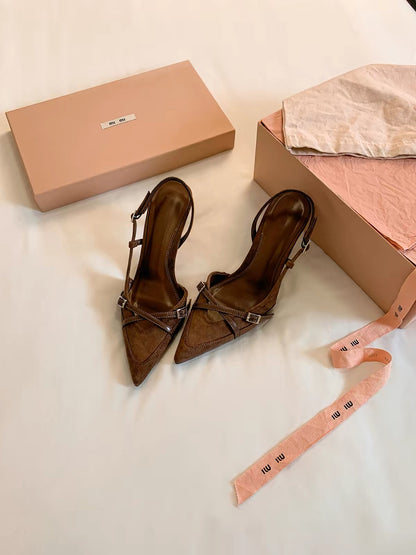 Jianghou 2026 New Women's Sandals: French-style pointed-toe stilettos designed to add height for petite women—closed-toe summer style.