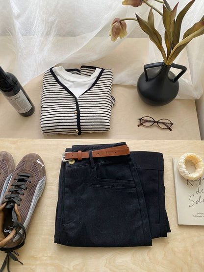 Word-of-mouth trousers ~ High-end lyocell washed cotton straight wide-leg pants for women autumn high-waisted nine-point casual pants for small people