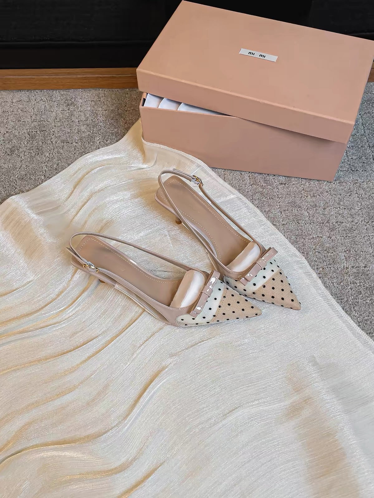 Jianghou Women's Soft-Leather Stiletto Heels – Polka-Dot Design, Pointed-Toe Mesh Sandals with a Chic, Alluring Style.