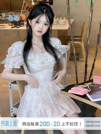 Acaine A Cai Xiao Man Xia Qu/Sweet Milk Suit Small Fresh Floral Short Sleeve Top and Half Skirt