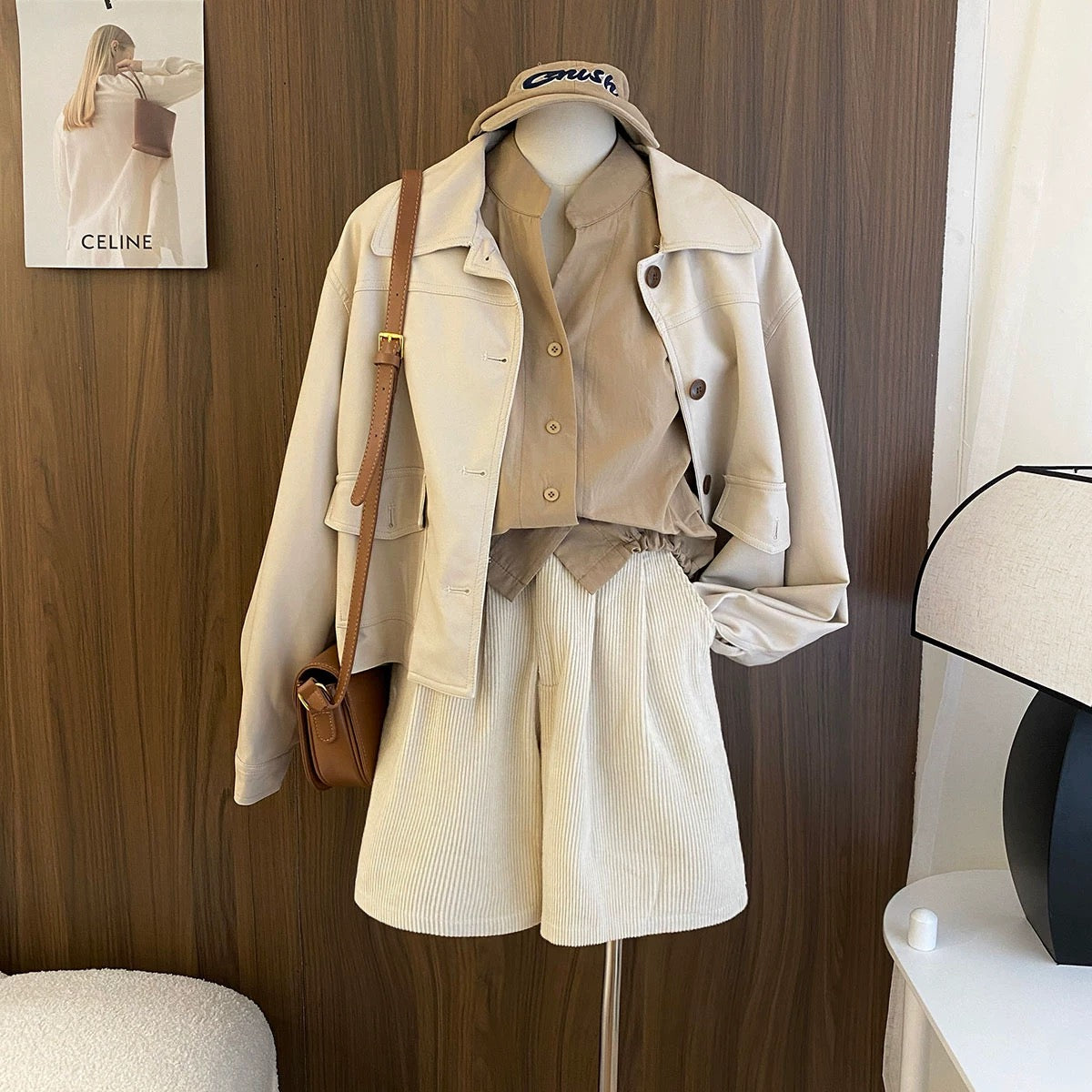 Retro Japanese-style retro corduroy wide-leg shorts for women in autumn and winter high-waisted loose and versatile temperament outer boot pants
