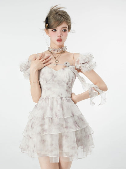 Acaine A Cai's drunken sweet berry jelly/skirt niche design romantic printed fairy suspender dress