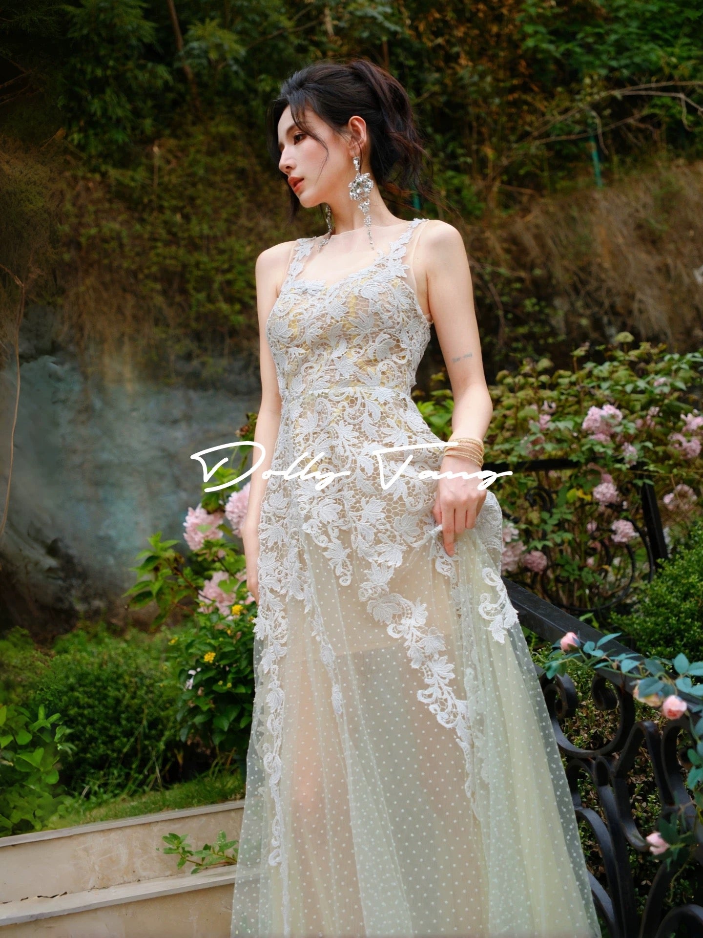 Dollytang Baroque Heavy Lace Dress: Understated Luxury, Emerald Green Polka Dot Light Dress/Morning Robe