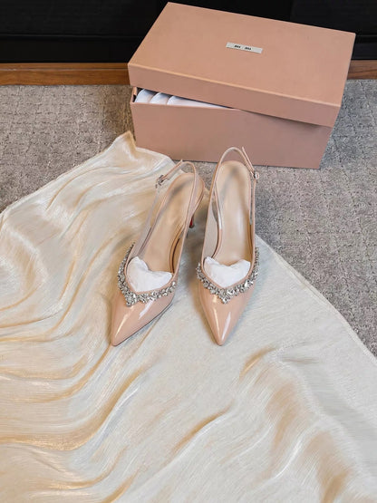 Jianghou New Bridal Shoes – Nude High Heels for Wedding Gowns; French-Style Pointed-Toe Stilettos with Rhinestone Embellishment (Model 2026)