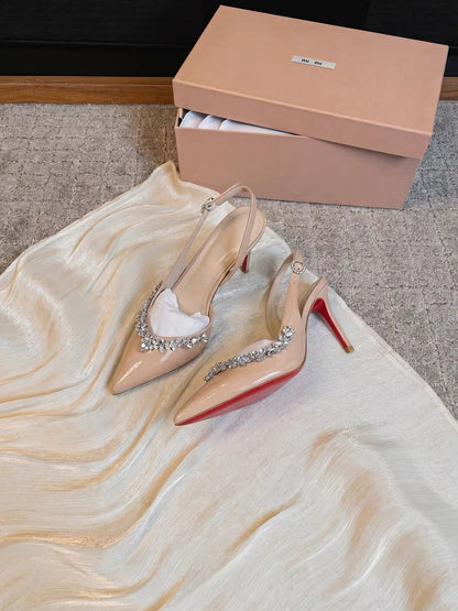 Jianghou New Bridal Shoes – Nude High Heels for Wedding Gowns; French-Style Pointed-Toe Stilettos with Rhinestone Embellishment (Model 2026)