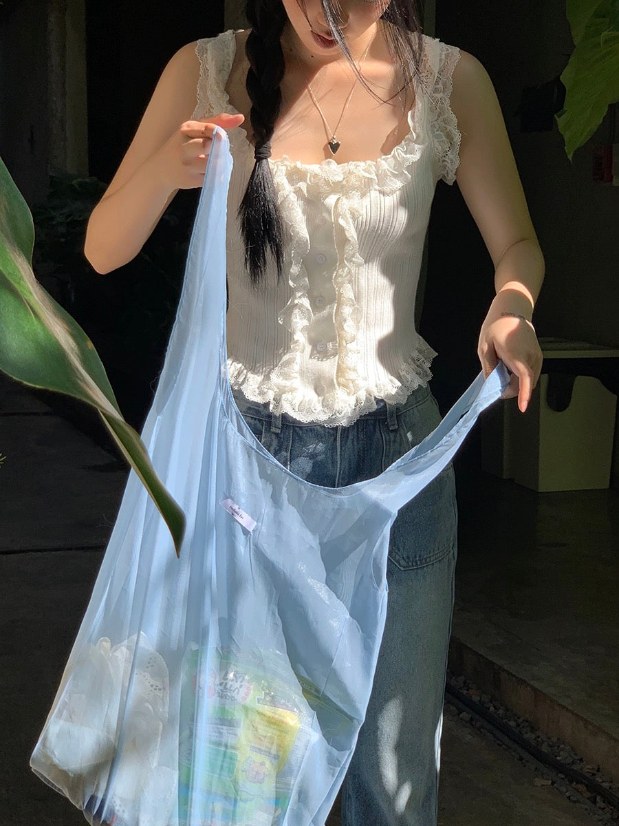 Celebrities Hall Lace Camisole Women's 2024 New Summer White Sleeveless French Sweet and Spicy Top for Women