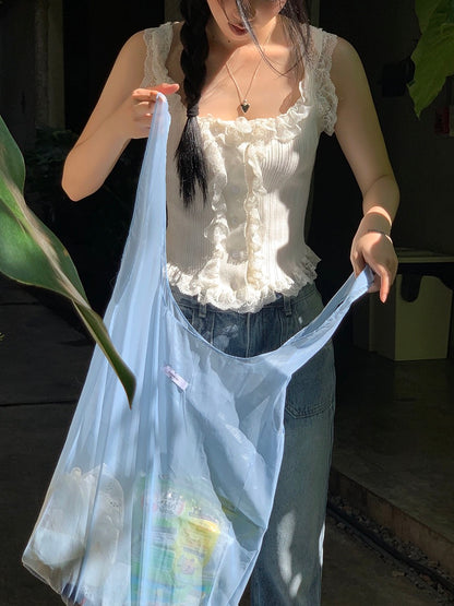 Celebrities Hall Lace Camisole Women's 2024 New Summer White Sleeveless French Sweet and Spicy Top for Women