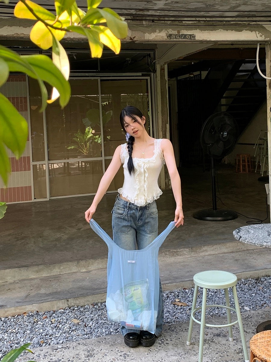 Celebrities Hall Lace Camisole Women's 2024 New Summer White Sleeveless French Sweet and Spicy Top for Women