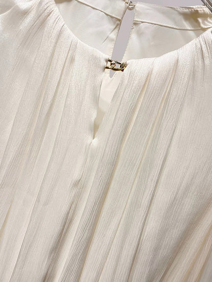 2024 new Korean temperament slim round neck chain solid color waist long sleeve chiffon shirt female spring thin top