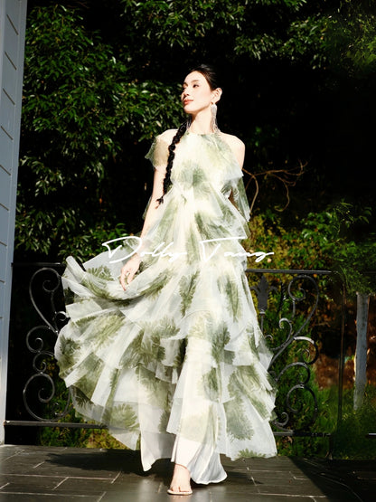 dollytang's lightweight, asymmetrical halter-neck dress, a flowing, layered morning robe/light formal gown.